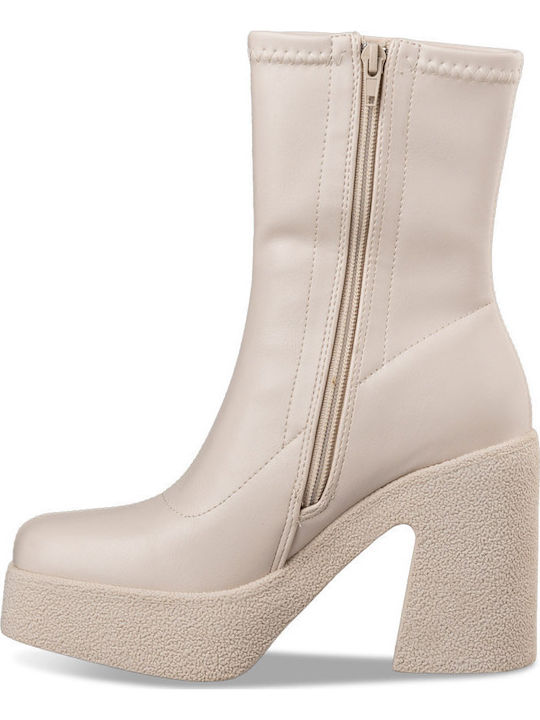 Women's Ankle Boots with High Heel Beige