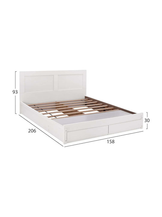 Double Wooden Bed White with Storage Space Suitable for Mattress 150x200cm