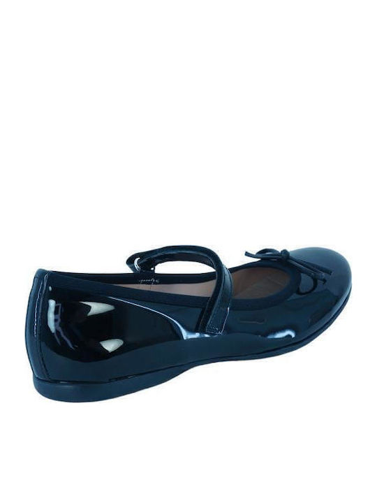 Balerini copii cu închidere Hoop & Loop Piele lăcuită Negre