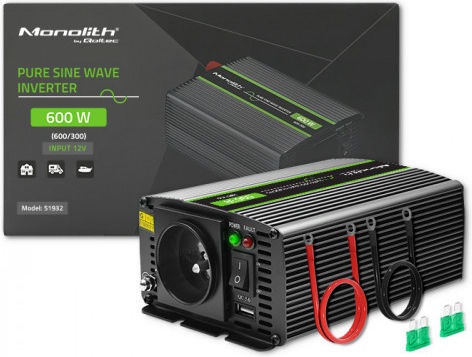 Qoltec Инвертор Чиста Синусоидална Вълна Мощност 600W с Напрежение Вход 12V 51932