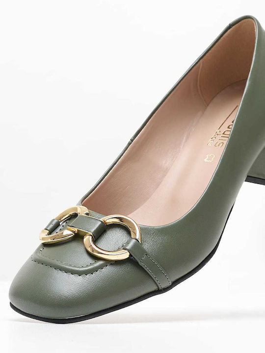 Mortoglou Leather Khaki Heels