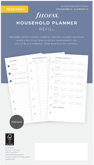 Filofax Ημερήσιο Ανταλλακτικό Ημερολογίου Household Planner Λευκό