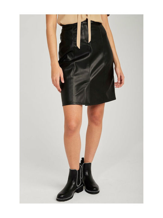 Naf Naf Leather High Waist Mini Skirt in Black color