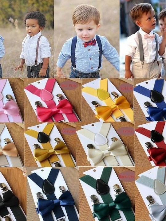 TakTakBaby Kids Suspenders Set with Tie with 3 Clips Pink
