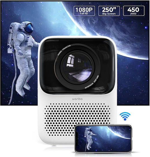Wanbo T2 Max New Mini Projektor LCD Full HD LED-Lampe mit Wi-Fi und Eingebauten Lautsprechern Weiß