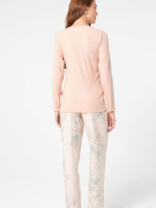 Anil Ev & Ic Giyim Winter Damen Baumwolle Pyjama-Oberteil Rosa