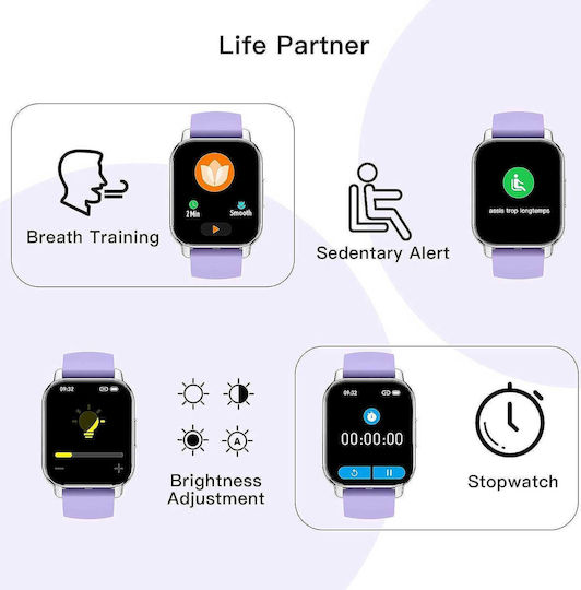 Popglory P66 Stainless Steel Smartwatch with Heart Rate Monitor (Purple / Pink)