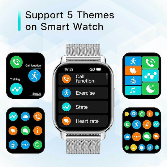 Popglory P66 Stainless Steel Smartwatch with Heart Rate Monitor (Silver / Grey)