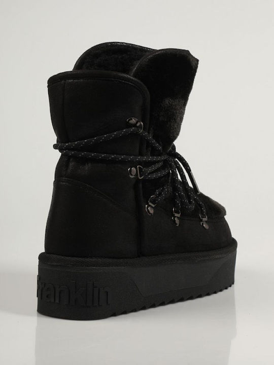 Synthetic Leather Snow Boots with Rubber & Fur Black