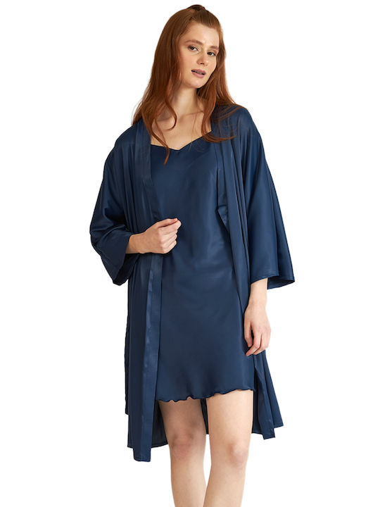 Harmony Winter Damen Satin Robe Blau