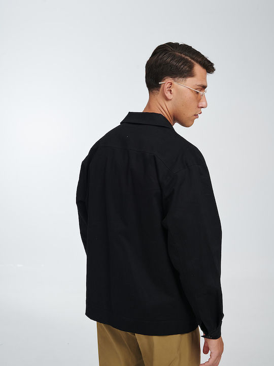 Langärmelig Overshirt in Normale Passform Schwarz