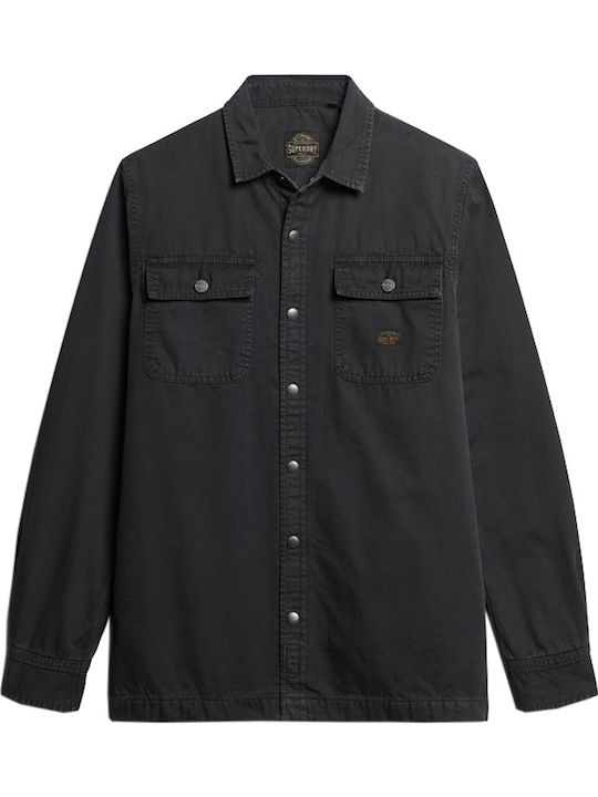 D3 Ovin Long Sleeve Cotton Overshirt in Wide Fit Black