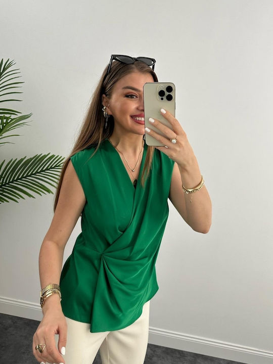 Concept Women's Blouse Satin Sleeveless Green