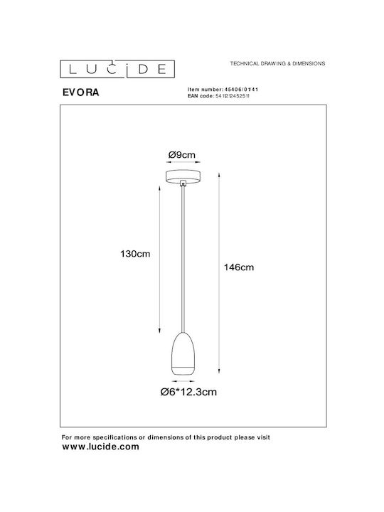 Lucide Lightning Pendant Light Single-Light for Socket GU10