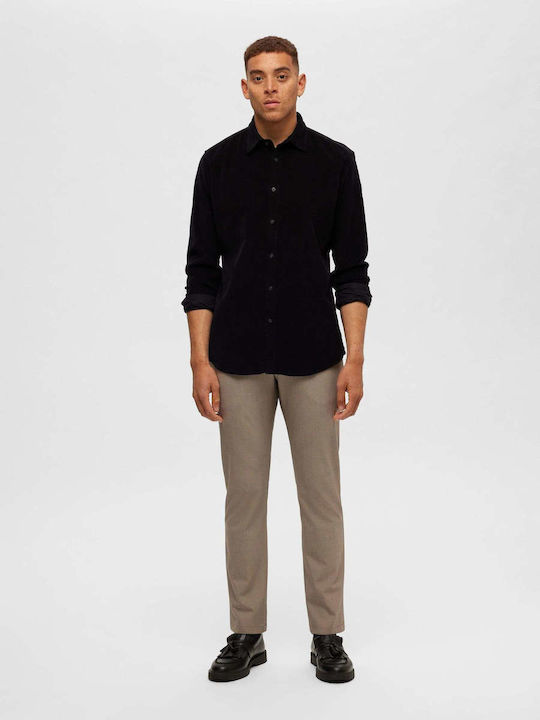 Selected Men's Shirt Long-sleeved Corduroy Black