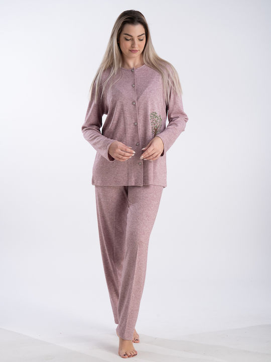 Relax Lingerie Winter Damen Pyjama-Set Baumwolle Rosa