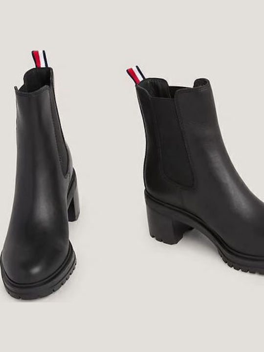 Leder Damen Chelsea Stiefeletten mit mittlerem Absatz Schwarz
