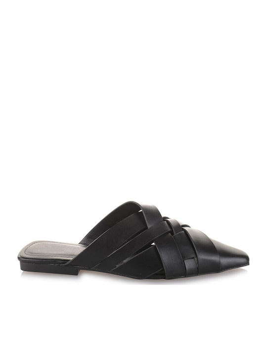 Flat Leather Mules in Black Color
