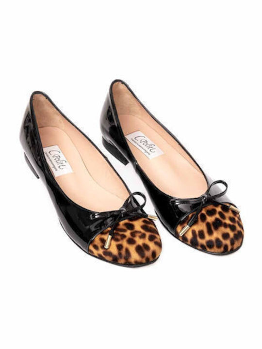 Politis shoes Anatomic Patent Leather Leopard Ballerinas Black