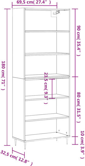 Wohnzimmer Nischenschrank aus Spanplatte Grau 69.5x32.5x180cm