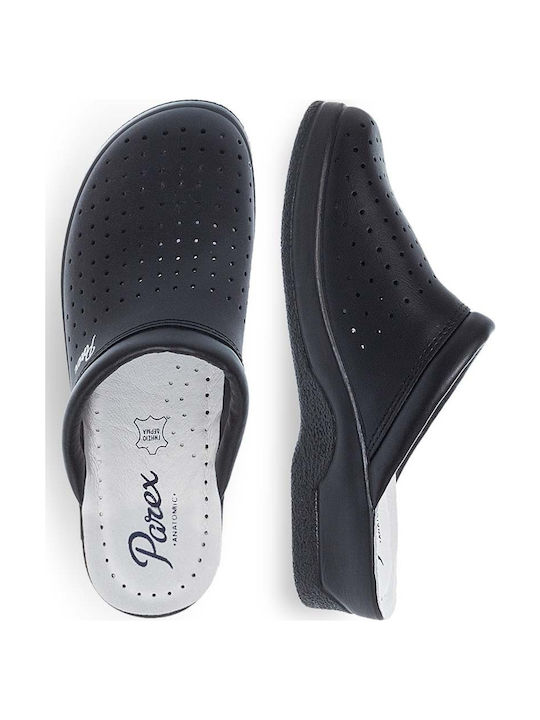 Parex Damen Leder Clogs Schwarz