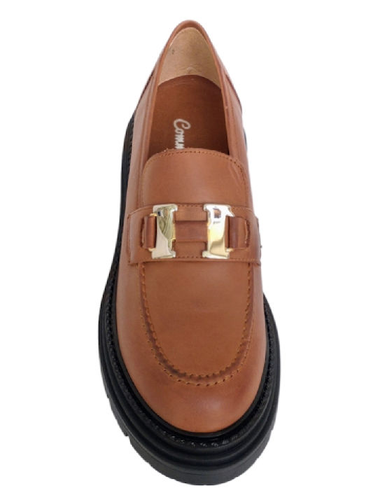 Leather Women's Loafers in Tabac Brown Color