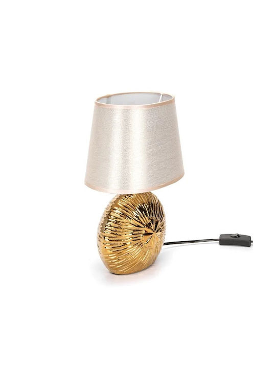 Aigostar Ceramic Table Lamp for Socket E14 with Beige Shade and Gold Base