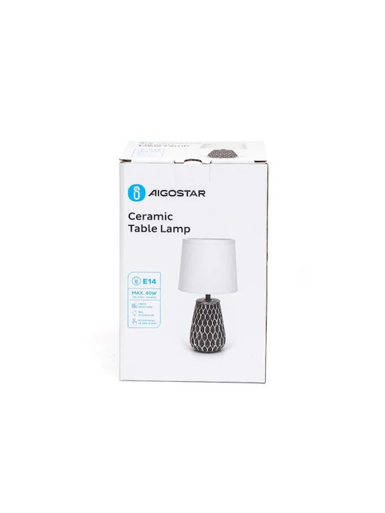 Aigostar Ceramic Table Lamp for Socket E14 with White Shade and Black Base