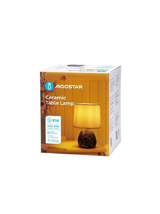 Aigostar Ceramic Table Lamp for Socket E14 with White Shade and Gray Base