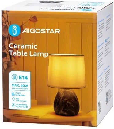 Aigostar Κεραμικό Πορτατίφ για Ντουί E14 με Λευκό Καπέλο και Γκρι Βάση