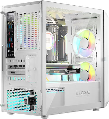 Logic Portos ARGB Mini Tower Computer Case with Window Panel White