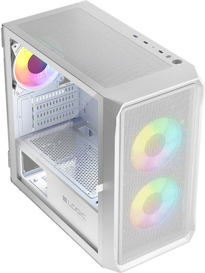 Logic Portos ARGB Gaming Mini Tower Computer Case with White Side Window