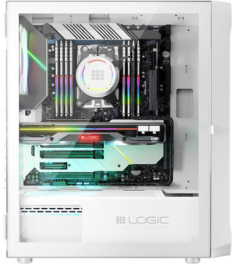 Logic Portos ARGB Gaming Midi-Turm Computergehäuse mit Seitenfenster Weiß