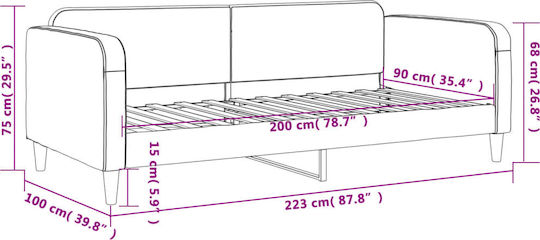 Sofa Bett Einzelbett Mit Stoff bezogen Schwarz mit Latten für Matratze 90x200cm