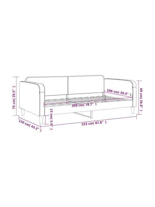 Sofa Bed Single Upholstered with Fabric Gray with Slats for Mattress 100x200cm