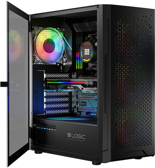 Logic Aramis ARGB Геймърско бюро Midi Tower Компютърна кутия със страничен прозорец Черен