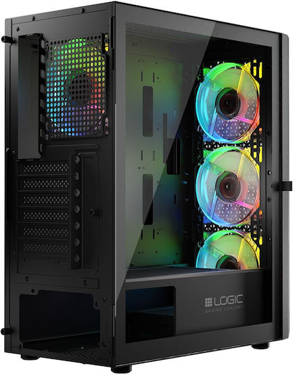 Logic Aramis ARGB Геймърско бюро Midi Tower Компютърна кутия със страничен прозорец Черен