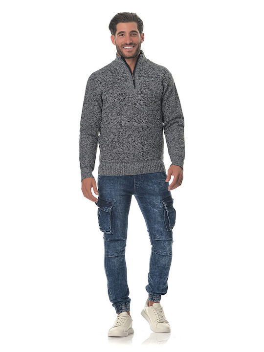 G Secret Herren Langarm-Pullover Ausschnitt mit Reißverschluss Gray