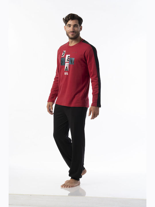 Secret Point Men's Winter Cotton Pajamas Set Red