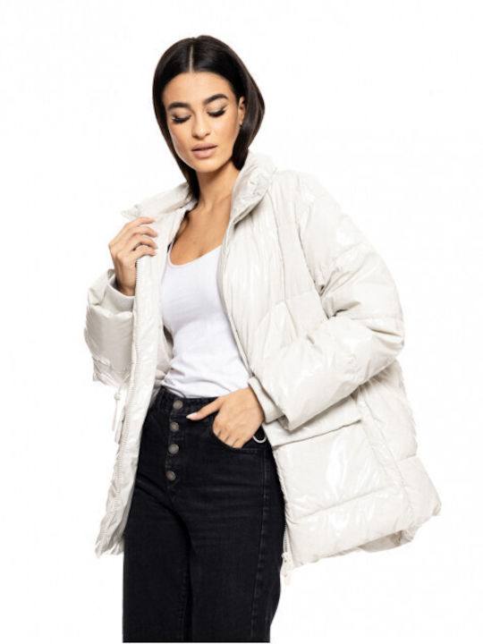 Biston Kurz Damen Puffer Jacke für Winter Weiß