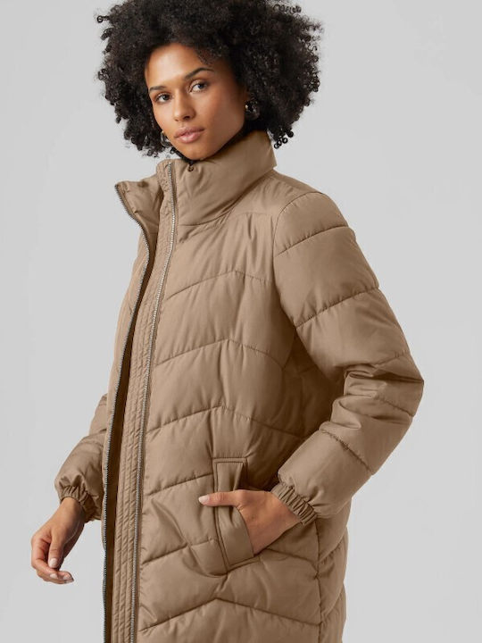 Lang Damen Puffer Jacke für Winter Braun