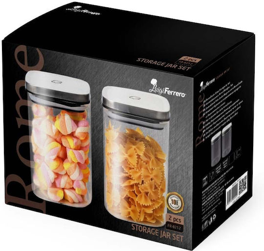 Luigi Ferrero Set of 2 General Use Glass Jars with Transparent Lid 1200ml 2 Pieces