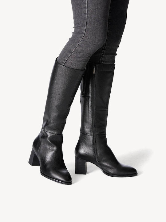Leder Damenstiefel mit mittlerem Absatz Schwarz
