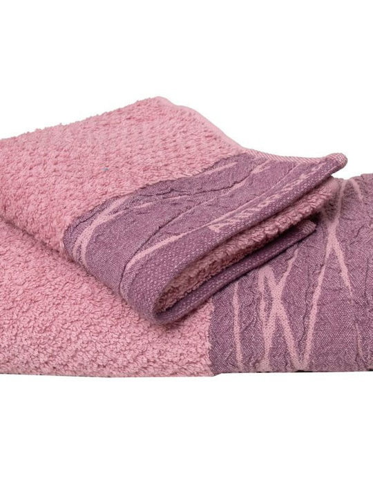 Anna Riska 3pc Bath Towel Set Nefeli 30x50cm. Lilac Pink Weight 600gr/m²