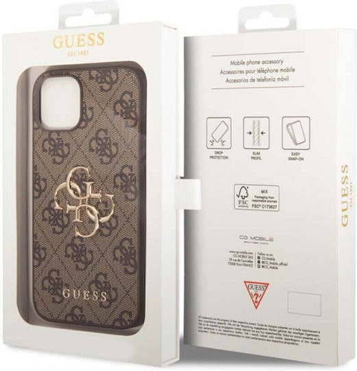 Guess Metal Logo Umschlag Rückseite Kunststoff Braun (Apple iPhone 15 Pro)