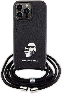 Karl Lagerfeld Karl&Choupette Crossbody Plastic Back Cover with Strap Black (iPhone 14 Pro)