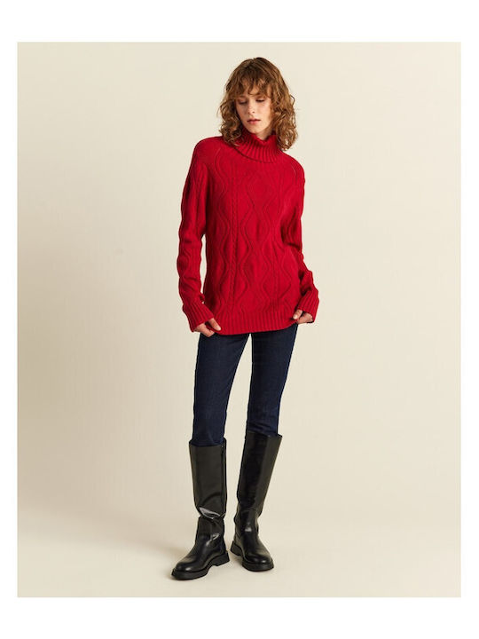 Forel Women's Long Sleeve Sweater Turtleneck Red