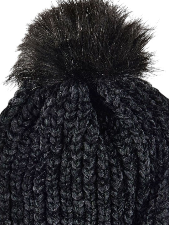 Pom Pom Beanie Γυναικείος Σκούφος Πλεκτός σε Μαύρο χρώμα