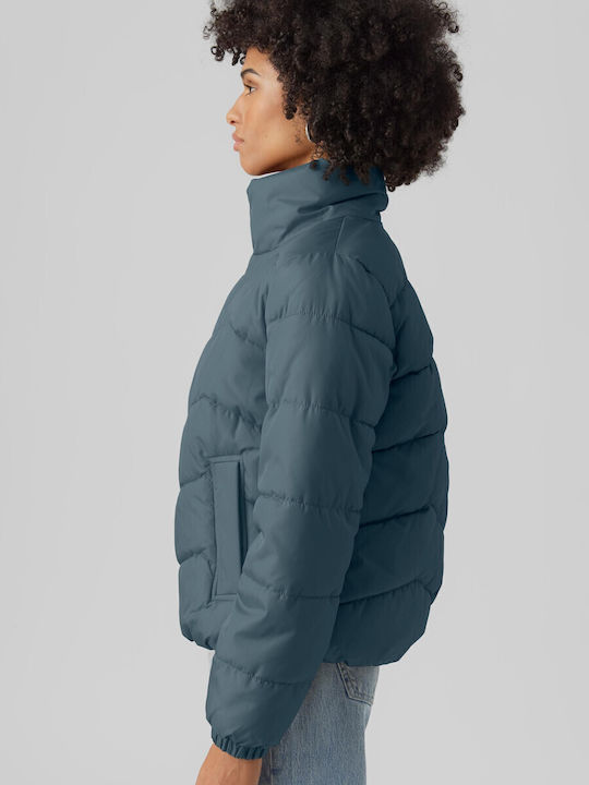 Women's Short Puffer Jacket for Winter Light Blue