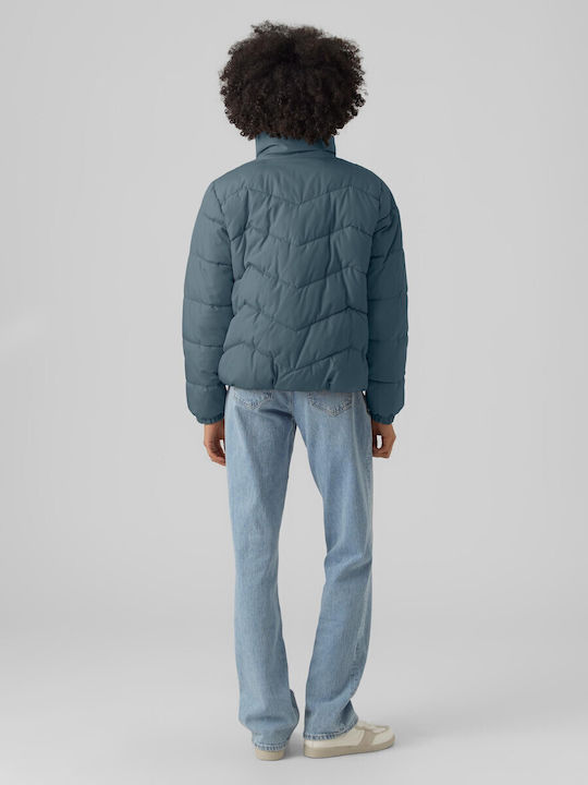 Women's Short Puffer Jacket for Winter Light Blue